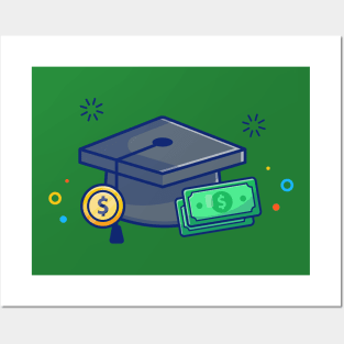 Scholarship, Graduation Cap And Money Cartoon Posters and Art